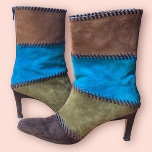 FERRAGAMO RARE suede boots Size 6 - Made in Italy - color block booties